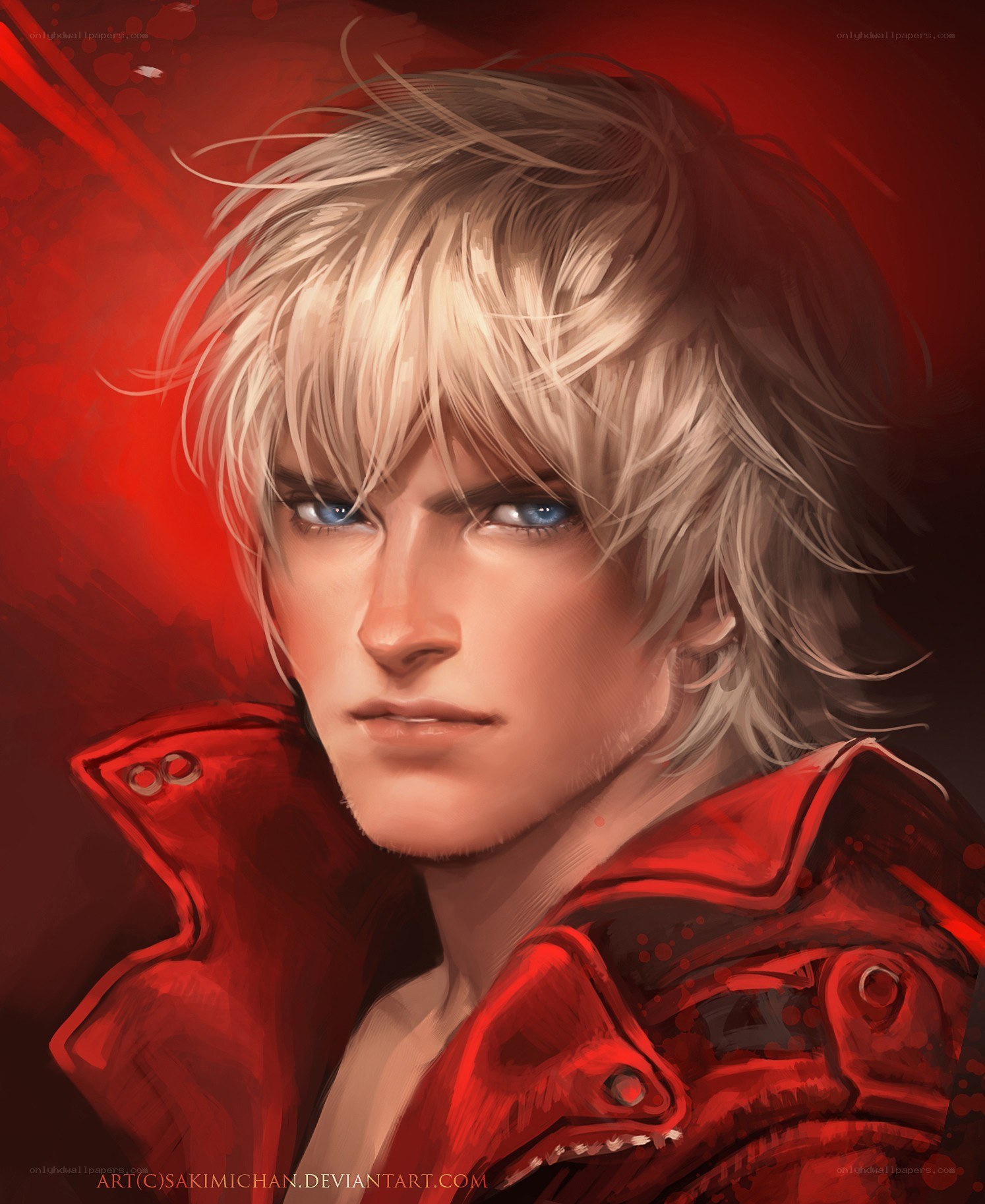 Blonde man in red jacket