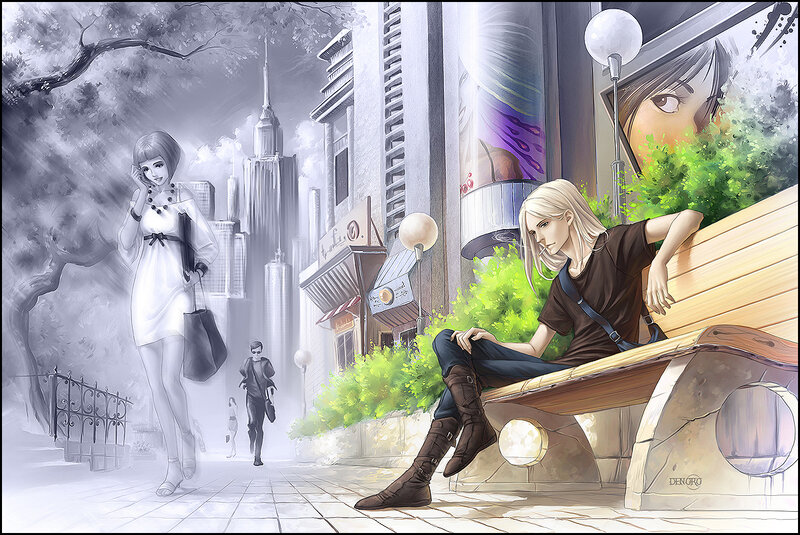 Blonde Man on Bench — Brown