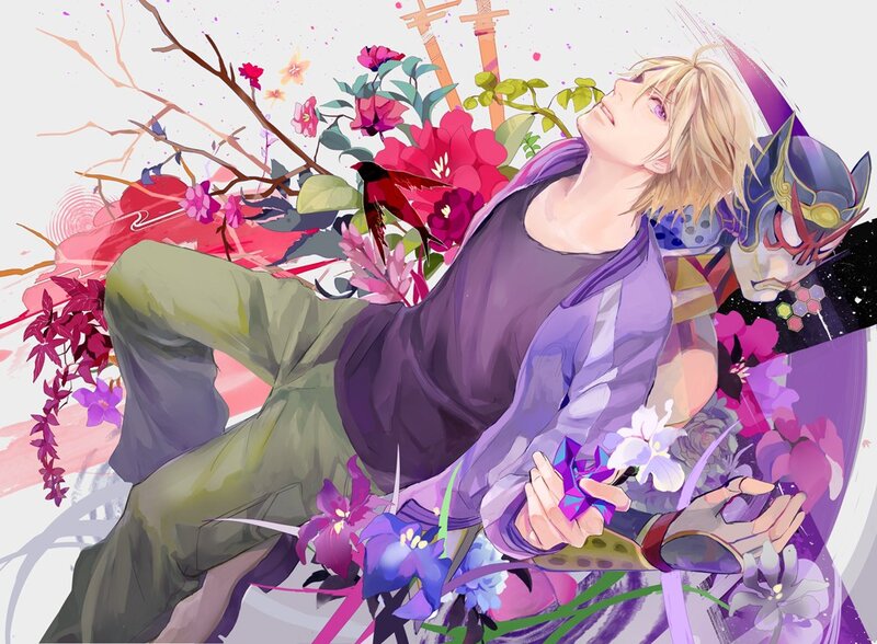 blonde man with flowers