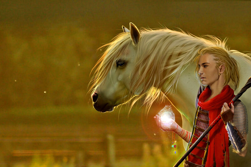 Blonde Man with White Horse — Gold