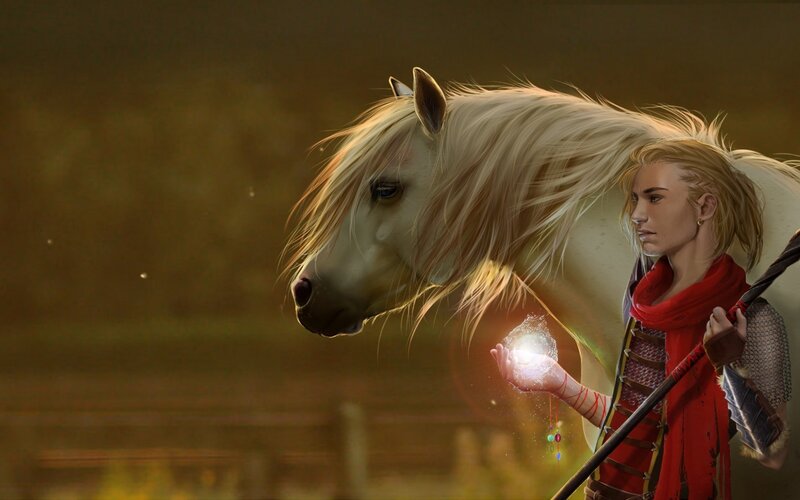 Blonde Man with White Horse