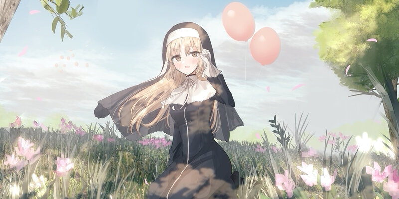 Blonde Nun in Field