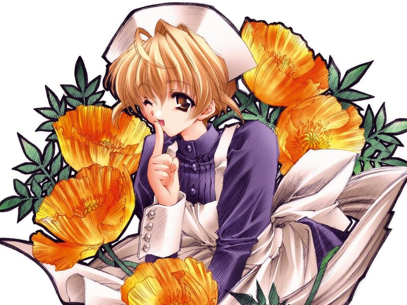 Blonde Nurse with Flowers