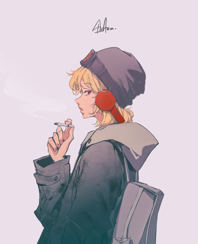 Blonde Person Smoking