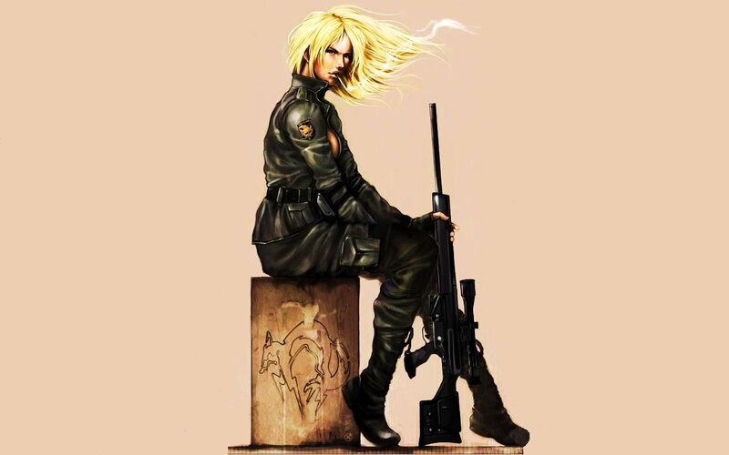 blonde sniper in military gear