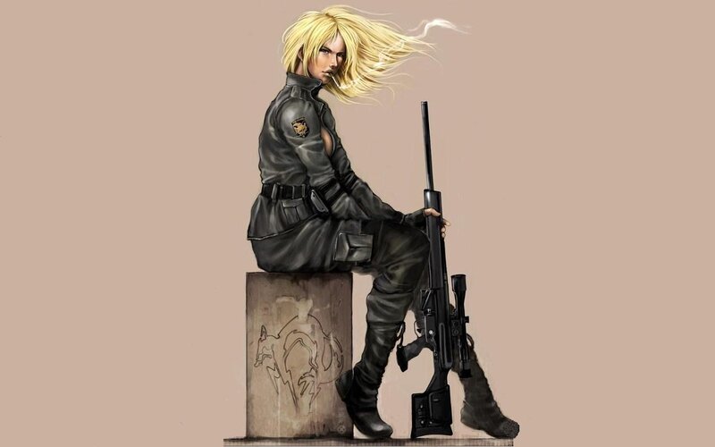 blonde sniper in military gear