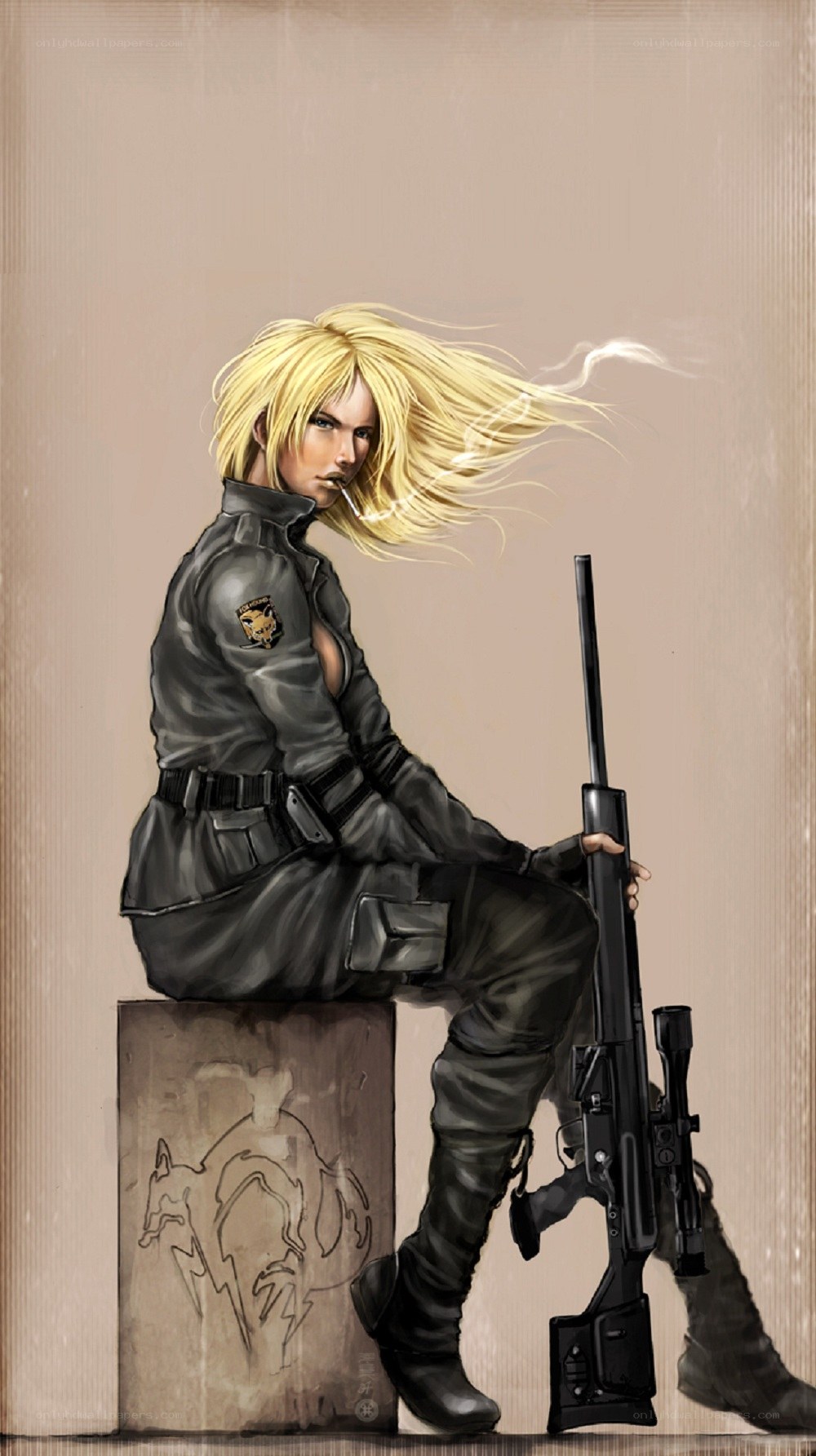 blonde sniper with rifle
