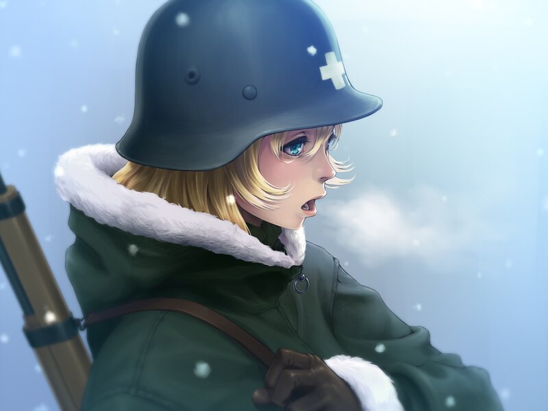 Blonde Soldier in Snow