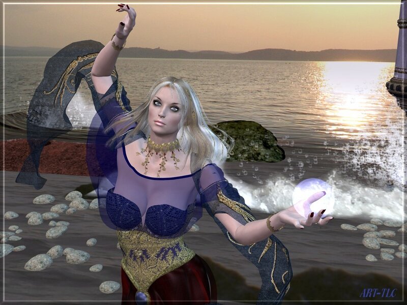 Blonde sorceress by the sea