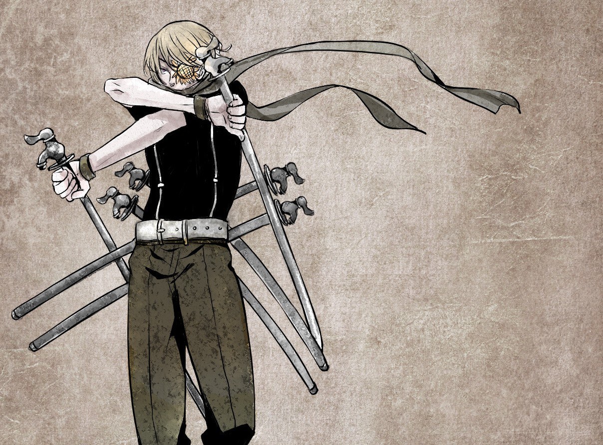 Blonde swordsman with multiple blades