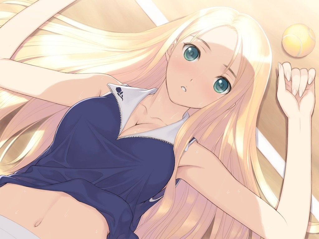 blonde tennis player lying down