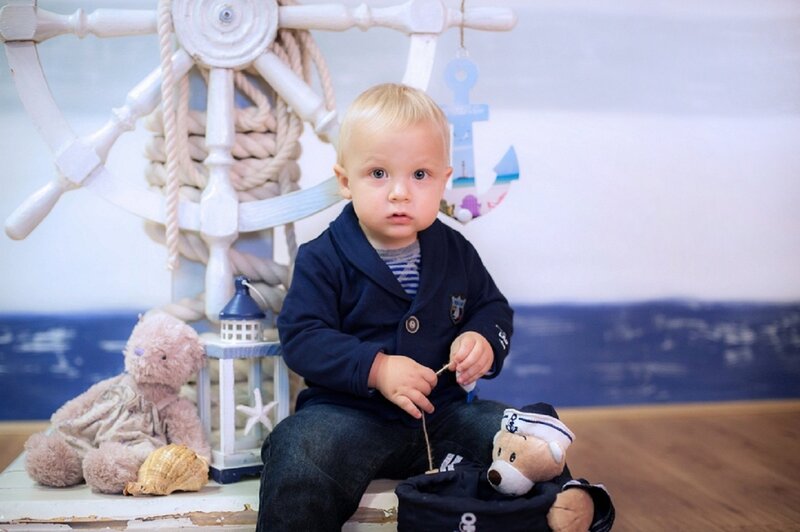 Blonde Toddler in Sailor Outfit
