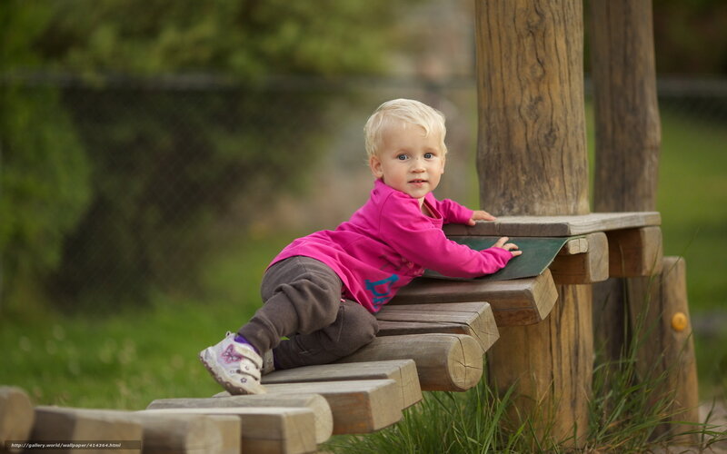 Blonde Toddler on Bench