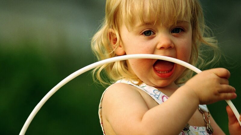 Blonde Toddler with Hula Hoop — Green, Playful