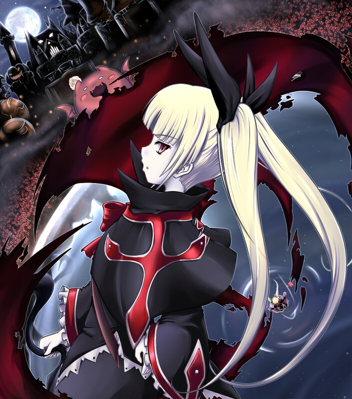 Blonde vampire girl in dark castle