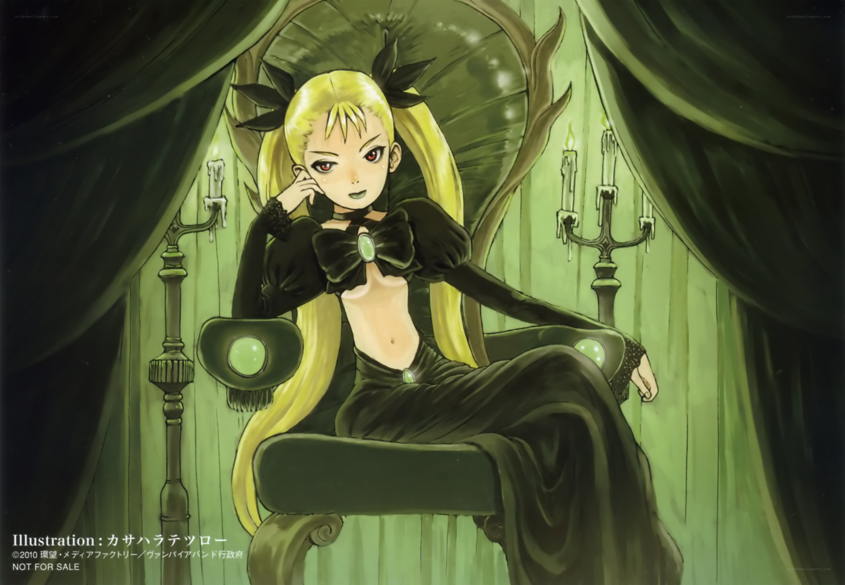 Blonde vampire in a dark chair