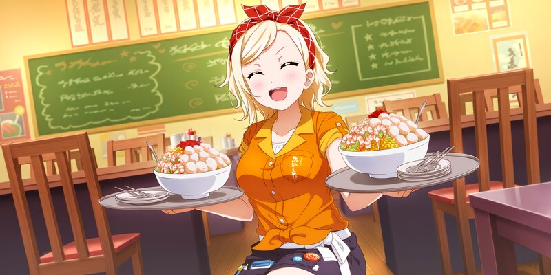 Blonde Waitress Holding Bowls