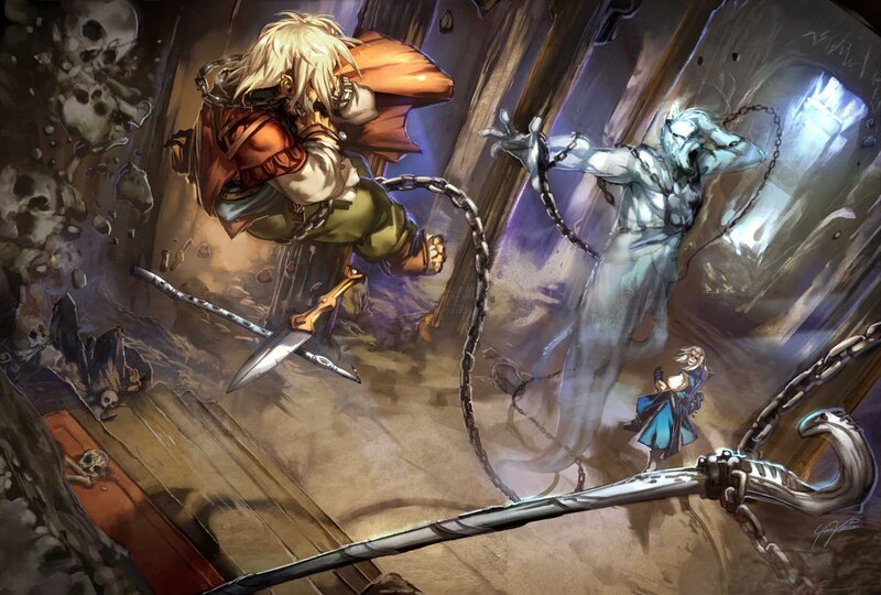 Blonde Warrior Fighting Ghost