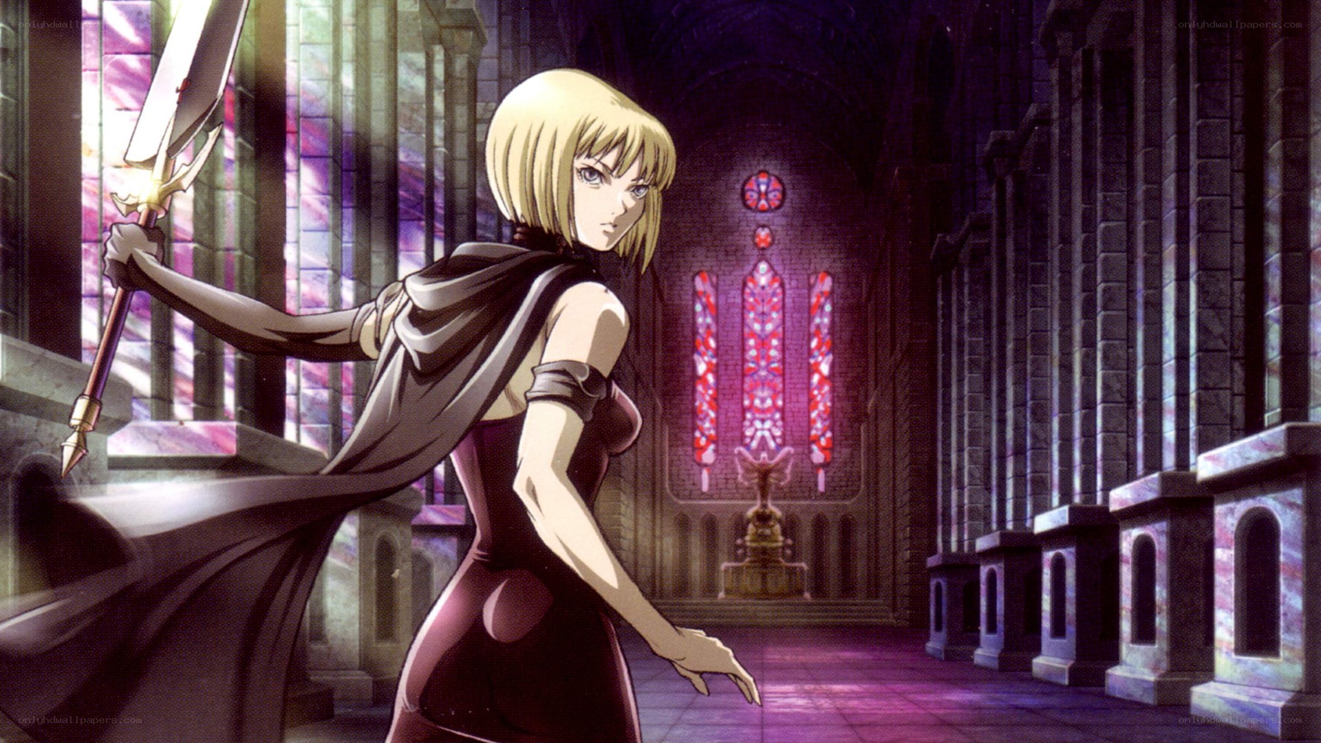 Blonde warrior in a cathedral