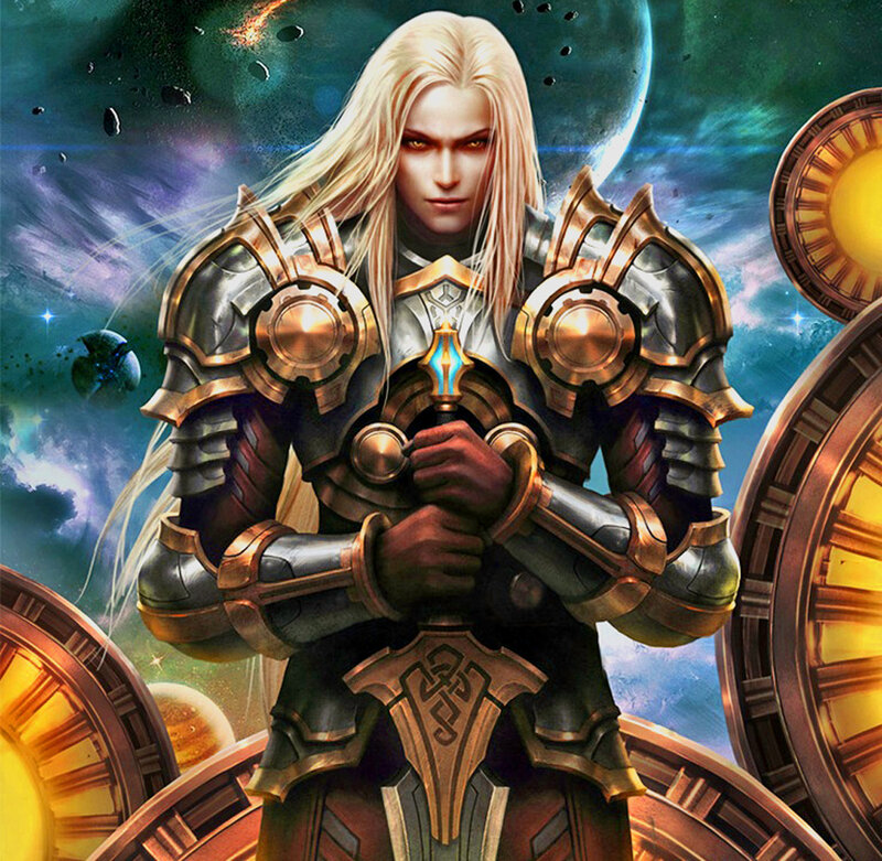 Blonde Warrior in Armor — Gold, Dramatic
