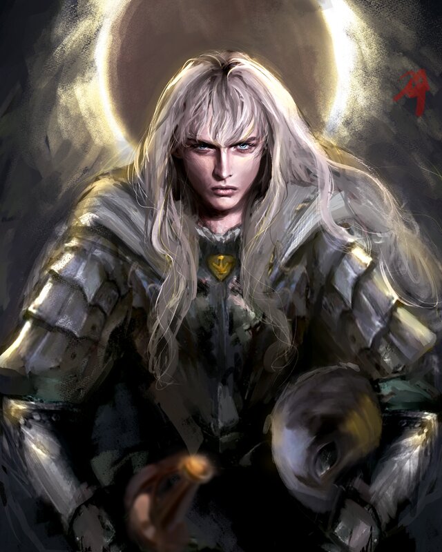 Blonde Warrior in Armor — Gray, Dramatic, Digital Art