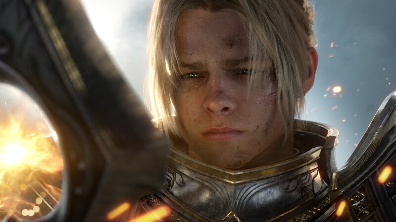 Blonde Warrior in Armor — Gray, Dramatic
