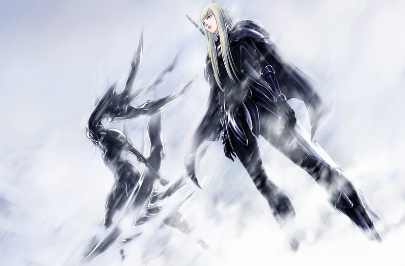 Blonde Warrior in Black Armor — Dramatic, Manga
