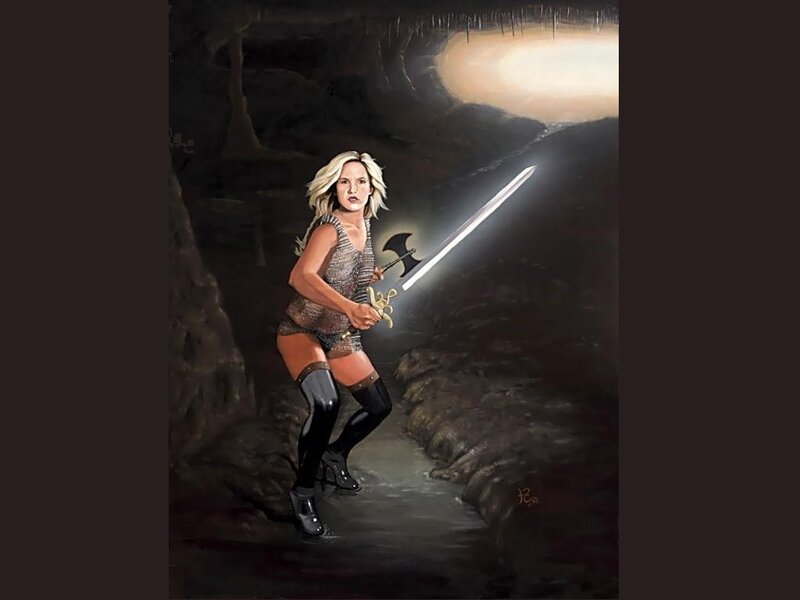Blonde warrior in cave