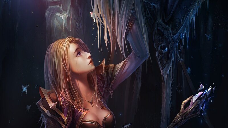 Blonde warrior in dark cave