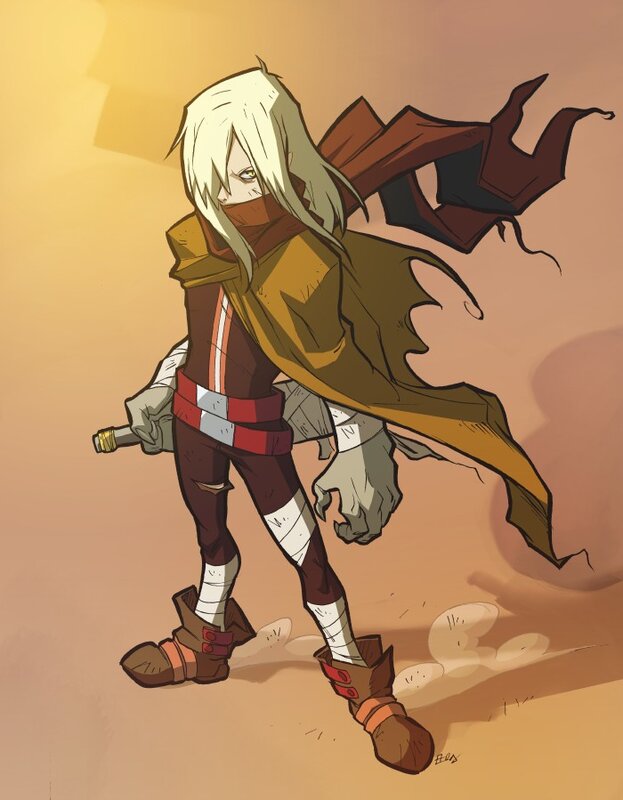 Blonde warrior in desert