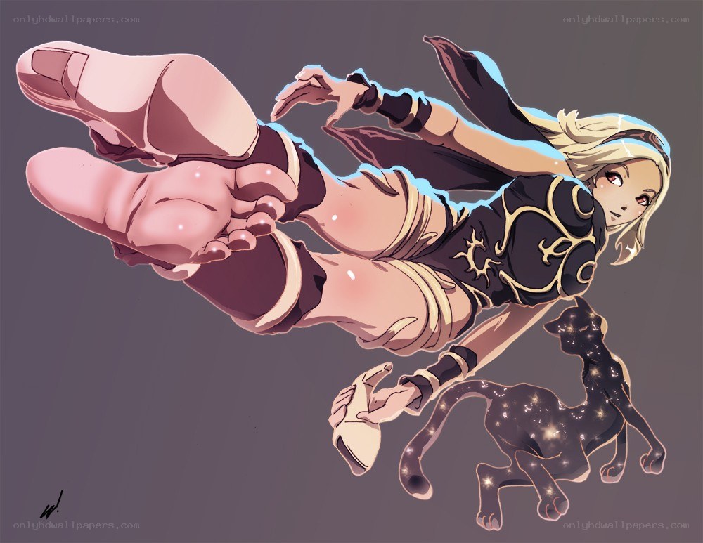 blonde warrior in mid-air