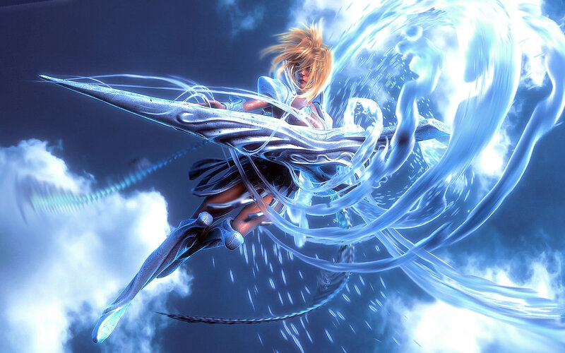 Blonde warrior in storm