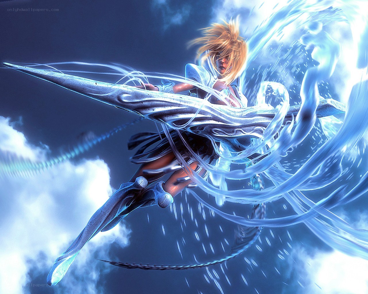 Blonde warrior in water magic