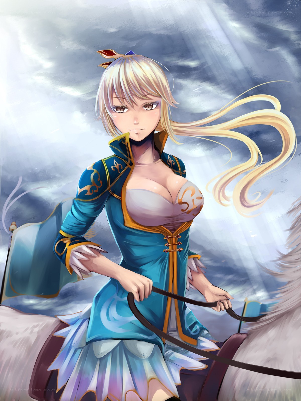 Blonde warrior on horseback