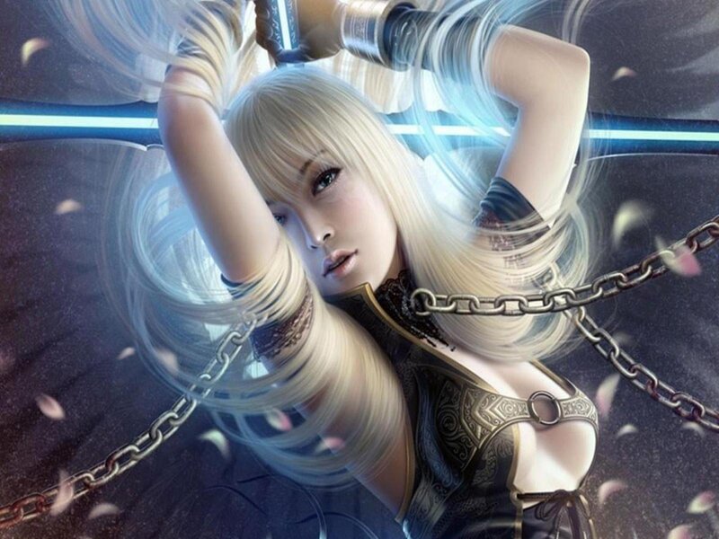 Blonde warrior with chains