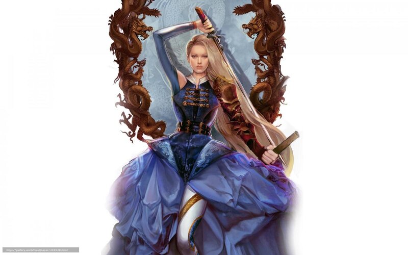 Blonde warrior with dragon backdrop