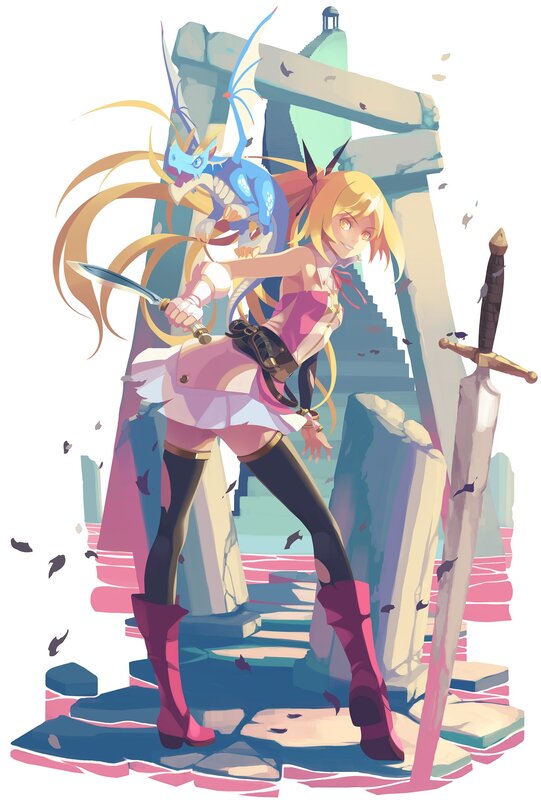 Blonde warrior with dragon companion