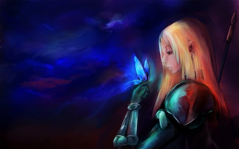 Blonde warrior with glowing butterfly