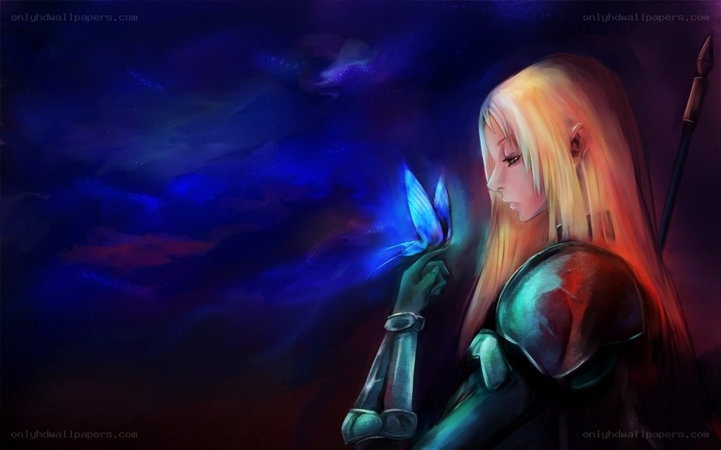Blonde warrior with glowing butterfly