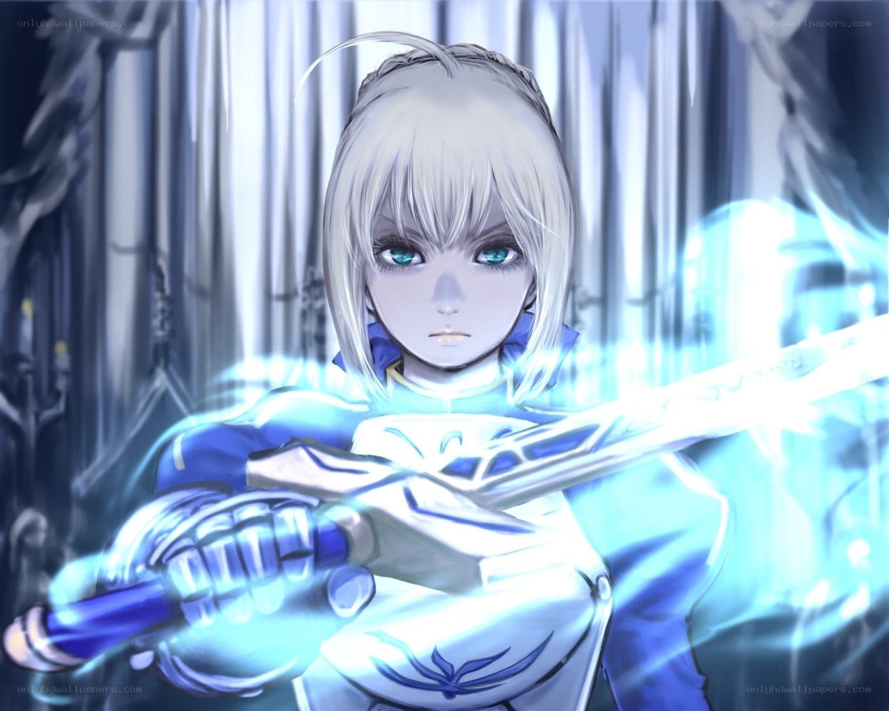 blonde warrior with glowing sword