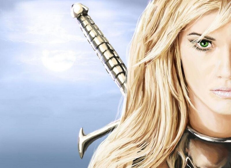 Blonde warrior with green eyes