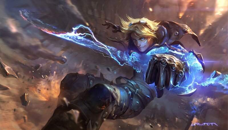 Blonde Warrior with Lightning Sword — Blue