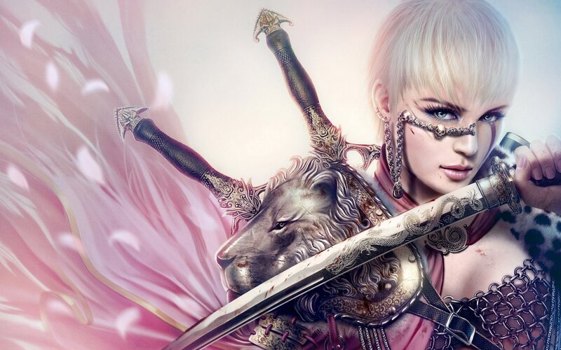 Blonde warrior with lion helmet