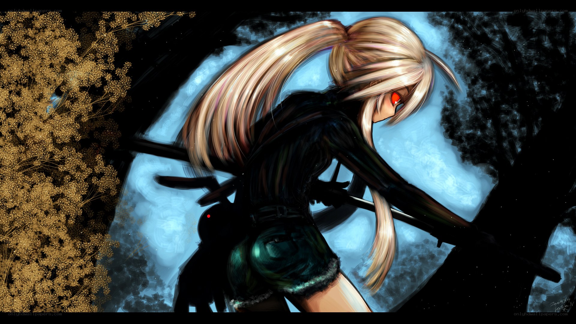 Blonde warrior with red eyes