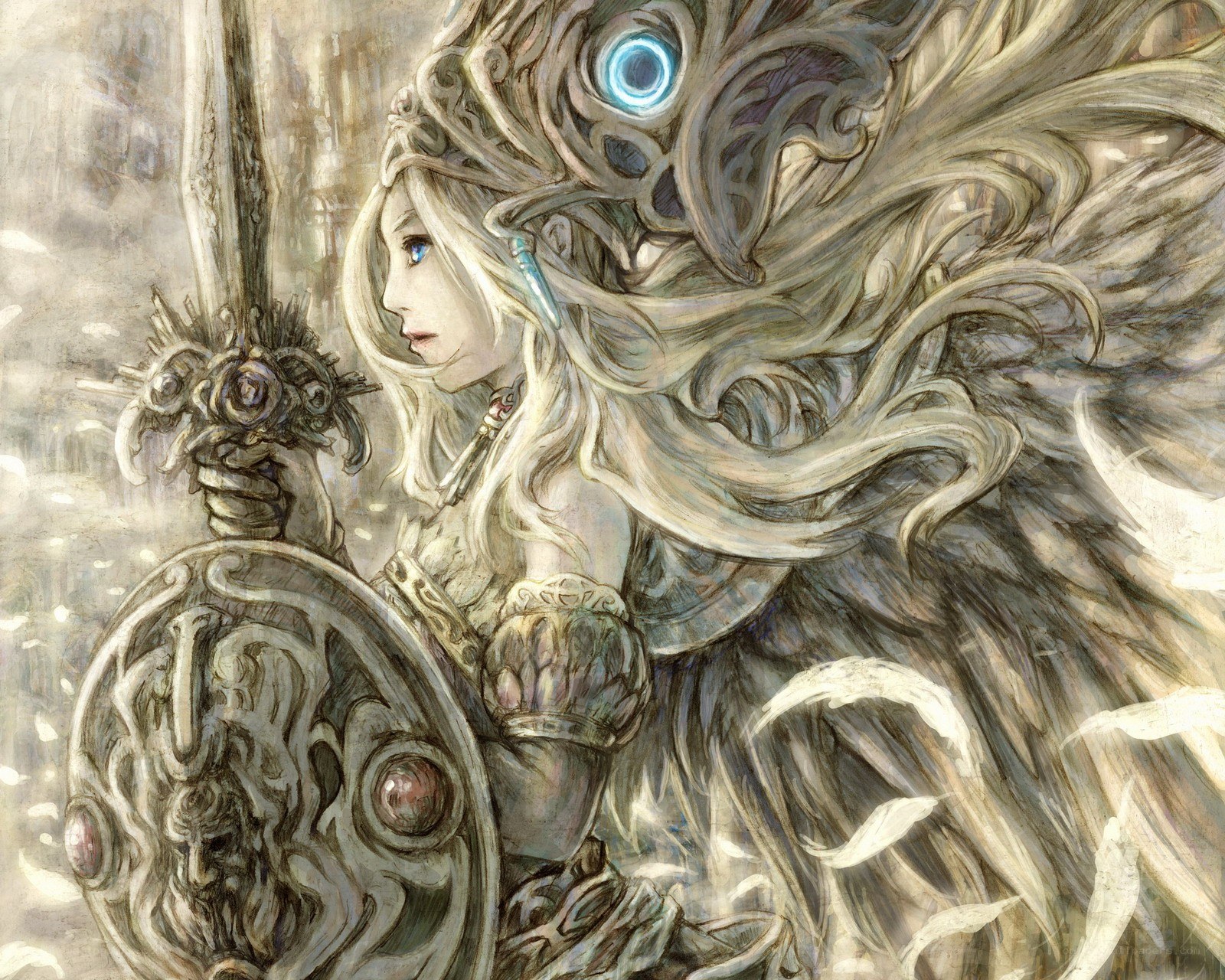 Blonde warrior with sword and shield