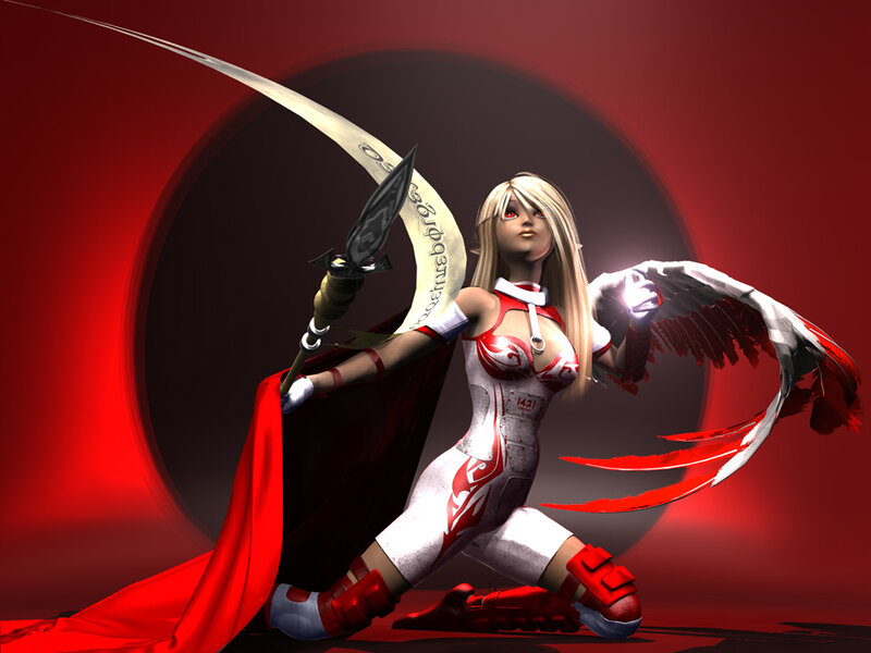 Blonde warrior with sword and wings