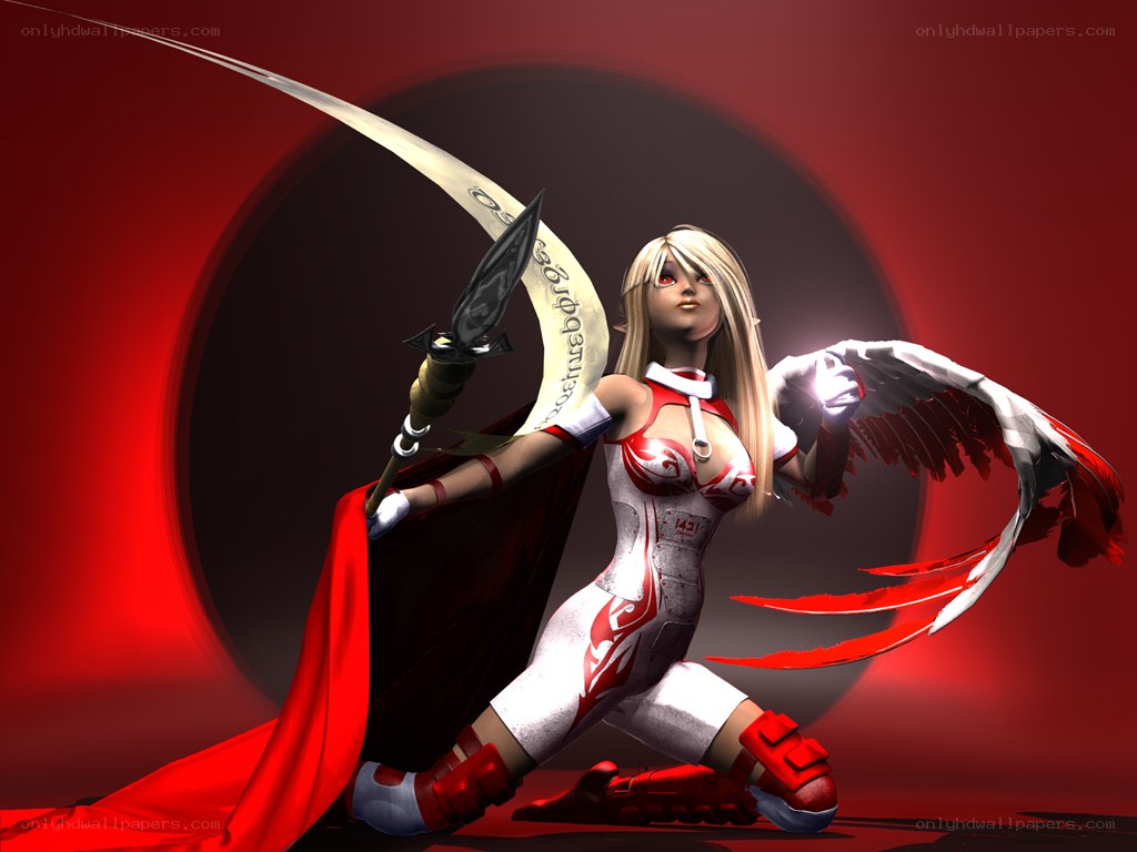 Blonde warrior with sword and wings