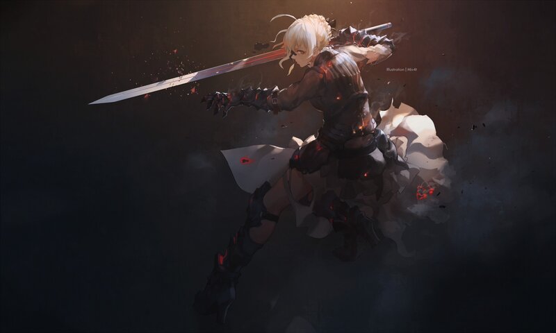 Blonde Warrior with Sword — Black, Dramatic