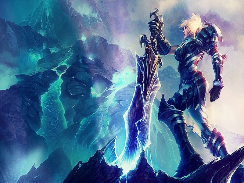 Blonde Warrior with Sword — Blue, Dramatic, Digital Art, Armor, Mountain