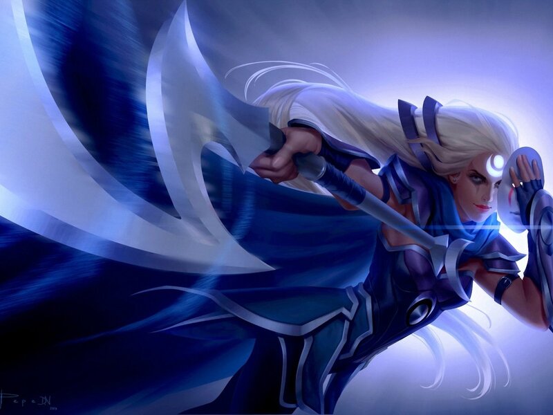 Blonde Warrior with Sword — Blue, Dramatic, Digital Art